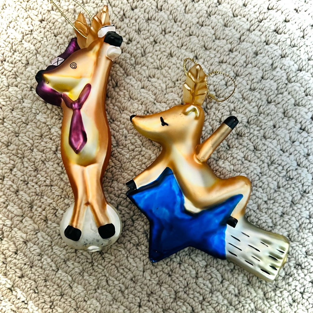Pottery Barn Vintage Set 2 Reindeer Ornaments